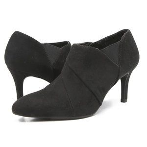 IMPO Venette Faux Suede Ankle Booties Point Toe Stiletto Shoes Zipper Black